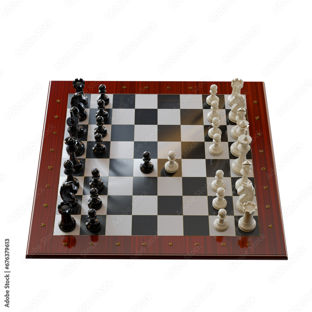 Position on the shazmat board after the first moves. Isolated. Transparent background. 3D Rendering. Position on the shazmat board after the first moves. Isolated. Transparent background. 3D Rendering.