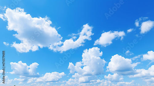 White clouds drifting in a clear blue sky. © maniacvector