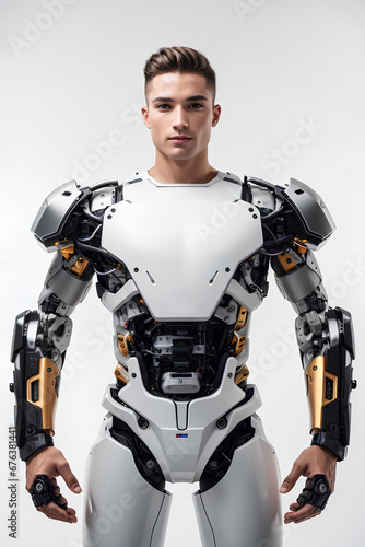 Man with robotic body parts. Science Technology and engineering concept