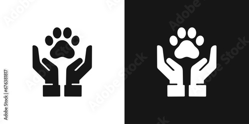 Pet protection vector sign. Pet paw and human hands, pet care