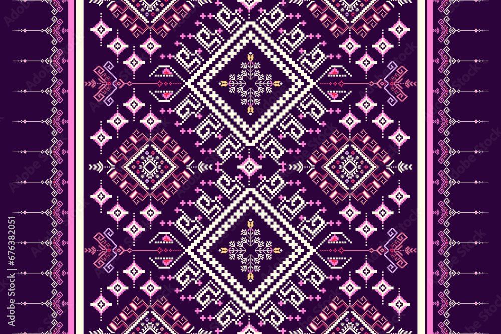 graphic design Seamless pattern, pixels, geometric shapes, purple and ethnic patterns. ethnic pattern graphics, geometric shapes and flowers are used for weaving. clothing,fabric graphic design Seamless pattern, pixels, geometric shapes, purple and ethnic patterns. ethnic pattern graphics, geometric shapes and flowers are used for weaving. clothing,fabric
