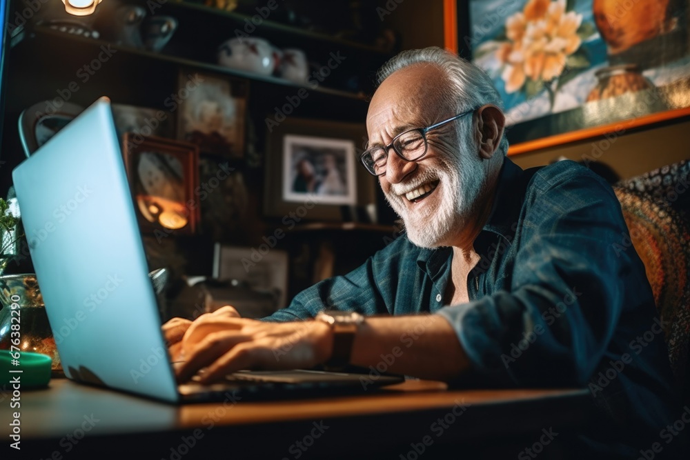 Active pensioner communicates with children and grandchildren via the Internet Active pensioner communicates with children and grandchildren via the Internet
