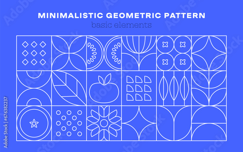 Geometric natural eco pattern. Minimal flower fruit plant simple shapes, abstract line agriculture concept. Vector modern banner