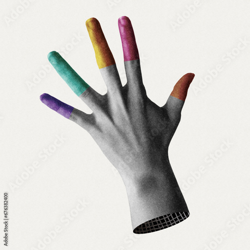 Hand with fingers of different colors in vector illustration