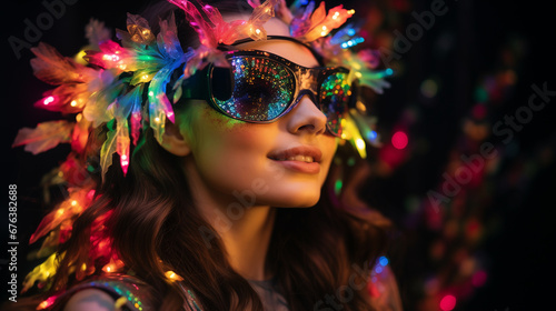 Women wearing futuristic virtual reality headsets in a night-lit carnival environment © MPK Corporate Design