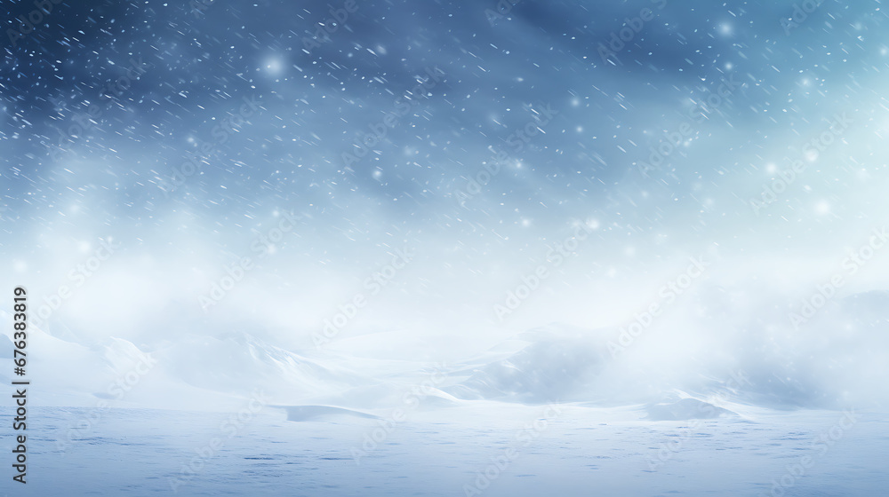 Winter snow background with snowdrifts, with beautiful light and snow flakes on the blue sky in the evening, banner format, copy space Winter snow background with snowdrifts, with beautiful light and snow flakes on the blue sky in the evening, banner format, copy space
