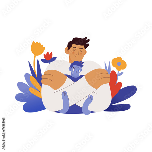 Support your inner child concept. Mental health problems. Blooming flowers on a background. Modern flat vector illustration