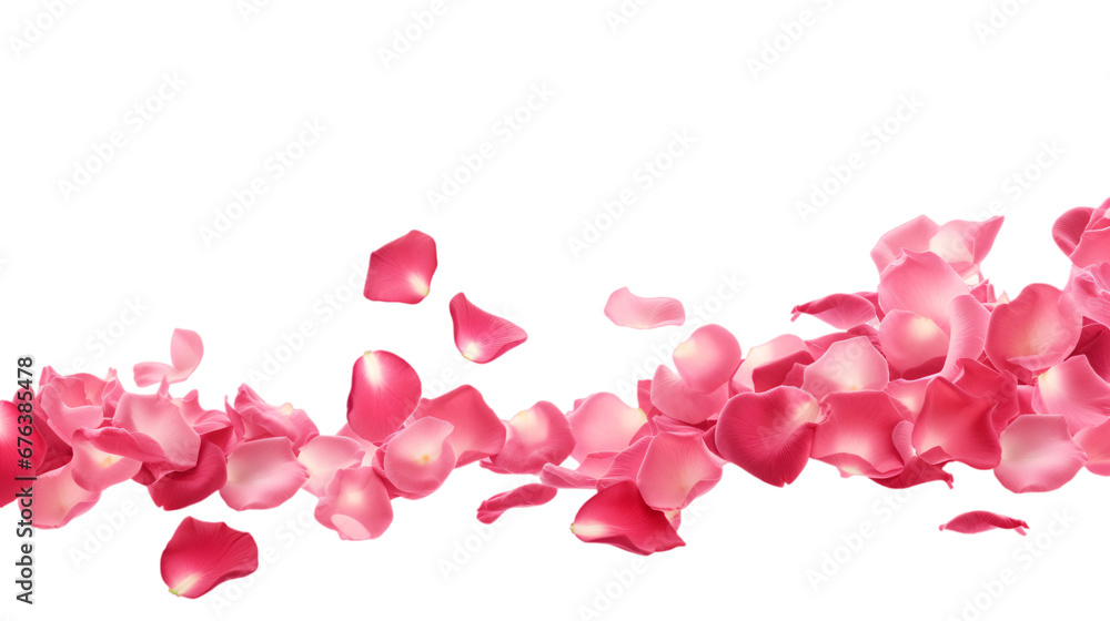 a falling or flying pink rose petals isolated on a transparent background, Valentine's Backdrop - obrazy, fototapety, plakaty 