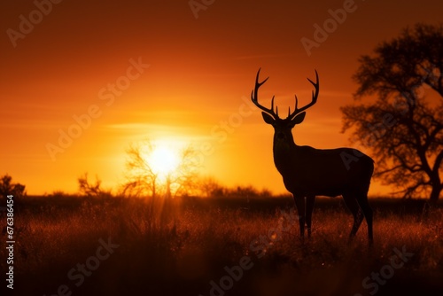 Deer at sunrise or sunset. Background with selective focus and copy space © top images