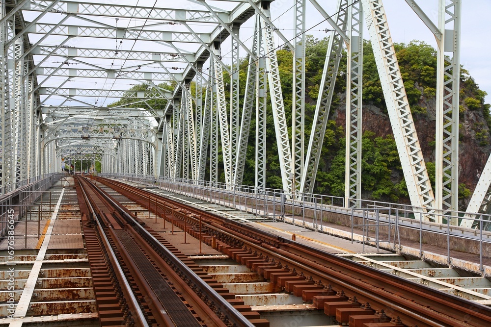 Fototapeta premium Laced steel truss bridge in Japan