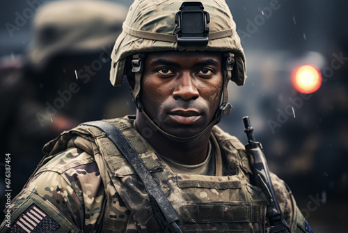 Male professional soldier. Top professions concept. Portrait with selective focus and copy space