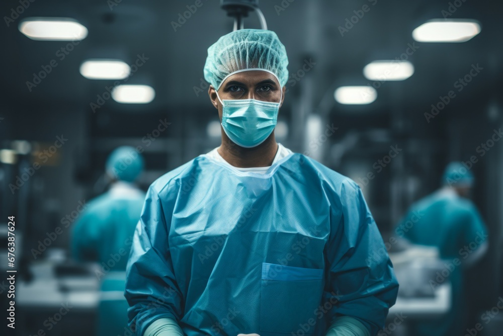 A male surgeon wearing a medical mask during an operation. Top professions concept. Portrait with selective focus A male surgeon wearing a medical mask during an operation. Top professions concept. Portrait with selective focus