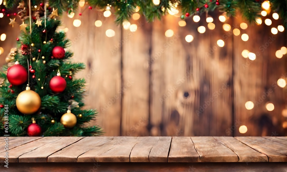 Empty table, blurred Christmas background Empty table, blurred Christmas background