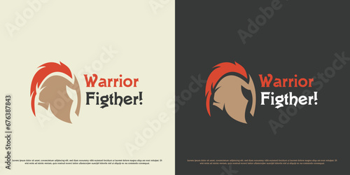 Spartan fighter logo design illustration. Mascot symbol head helmet warrior gladiator ancient greek war classic roman empire kingdom. Simple flat icon next to minimalist classy bold luxury vintage.