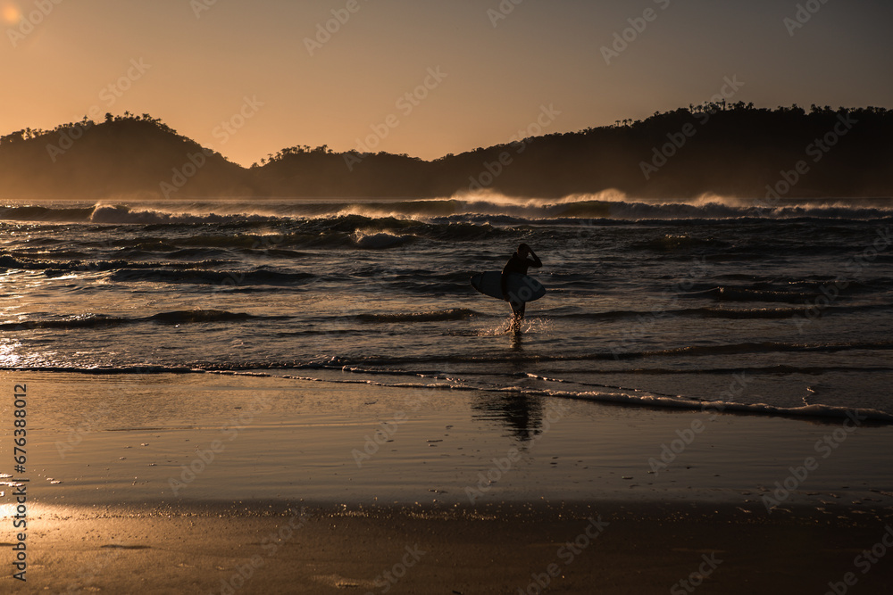 sunrise on paradisiacal beach in florianopolis, dawn on the beach, sunrise, sunny beach