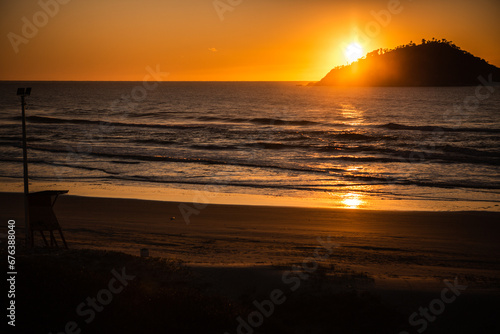 sunrise on paradisiacal beach in florianopolis, dawn on the beach, sunrise, sunny beach