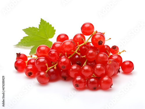 Ripe red currant berries on a branch, isolated on white background 
