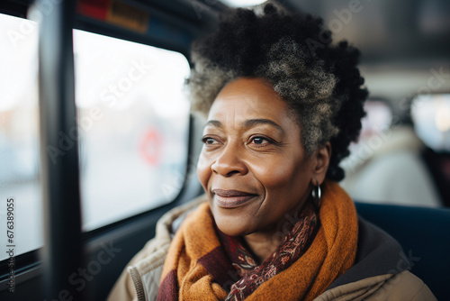 Generative AI portrait of traveler person using public transport have trip tourist subway train bus photo