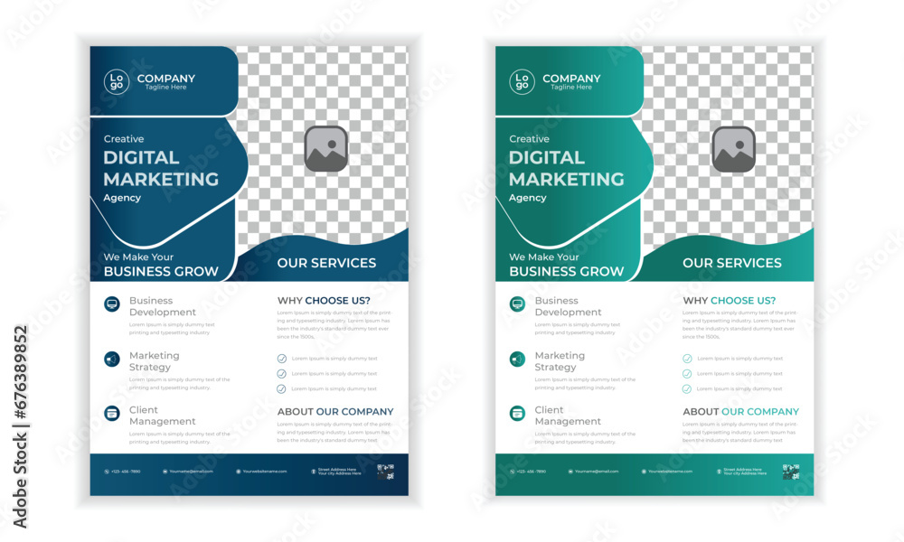 2 colors minimal abstract business flyer design with attractive shapes