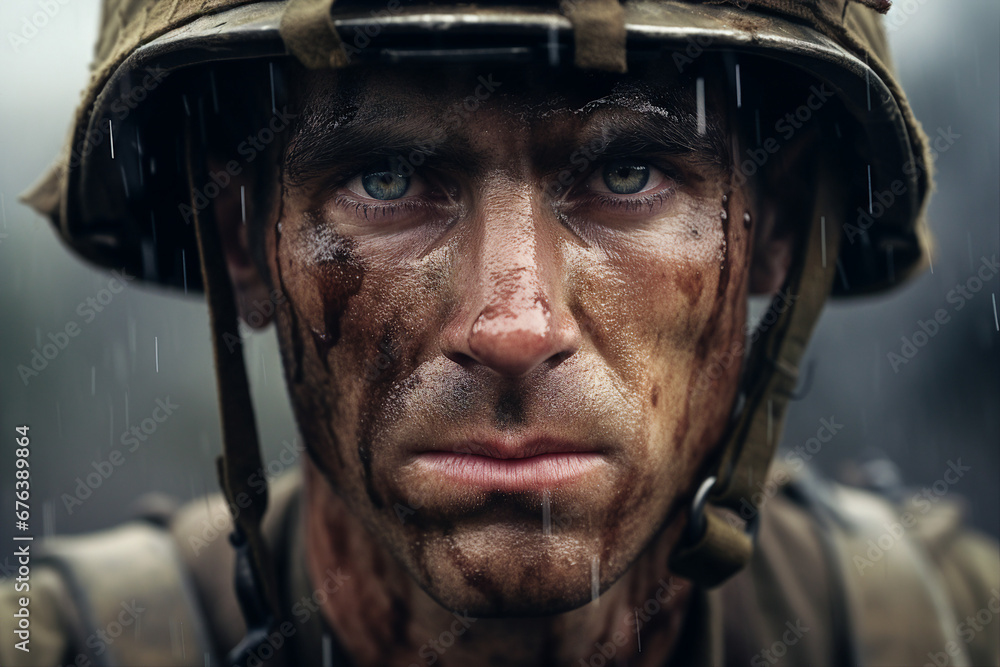 Courageous man in destroyed city and fires explosions after rocket attack generative ai image Courageous man in destroyed city and fires explosions after rocket attack generative ai image