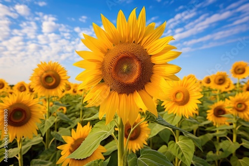 field of sunflowers on a summer day Sunflower Harvest in Full Bloom © PinkiePie
