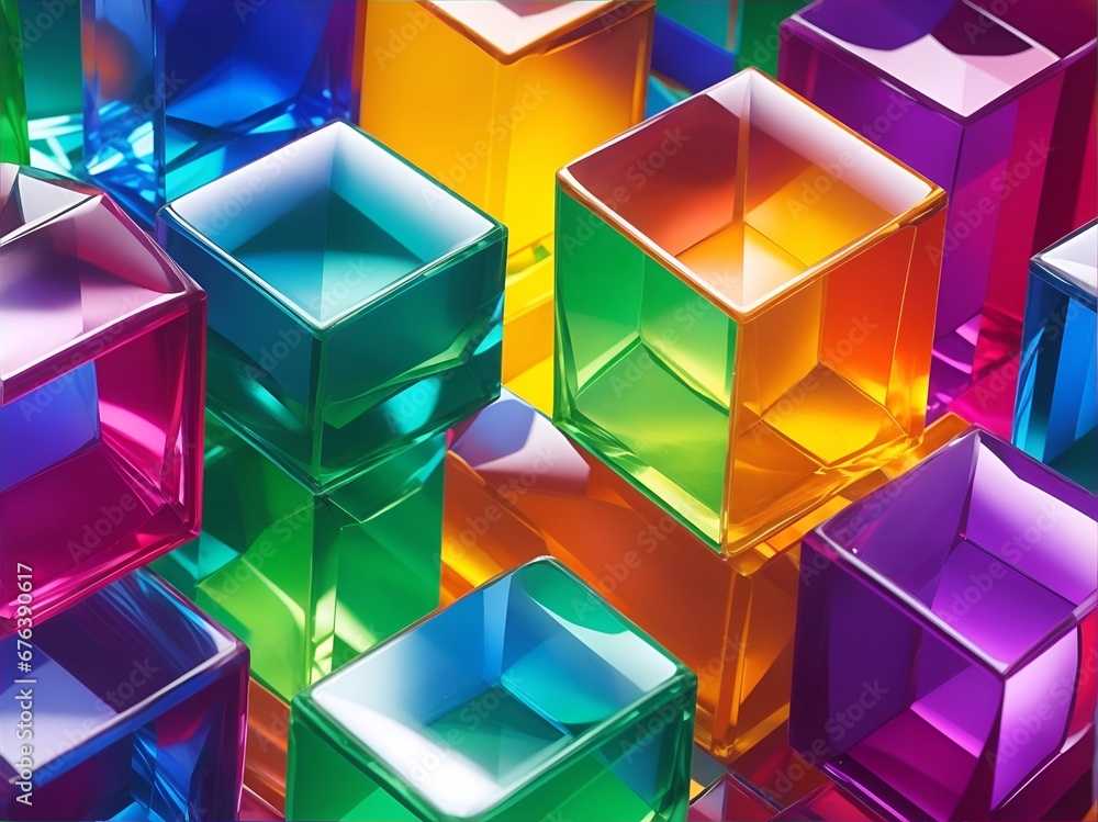 Colorful crystal glass blocks aligned background. AI generated illustration Colorful crystal glass blocks aligned background. AI generated illustration