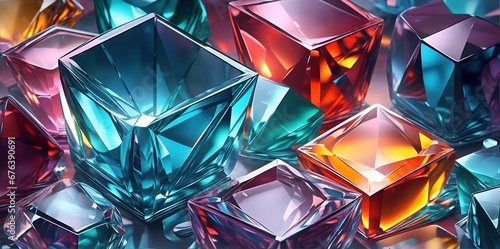 Colorful crystal glass blocks aligned background. AI generated illustration