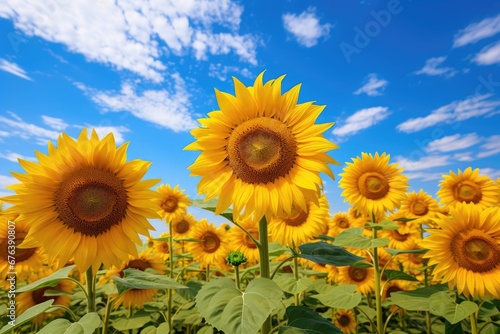 field of sunflowers on a summer day Sunflower Harvest in Full Bloom