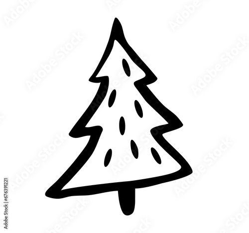 Pine tree sketch. PNG element. Outline silhouette. Hand drawn style