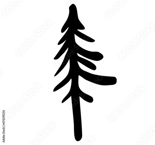 Doodle Pine tree sketch. PNG element. Outline silhouette. Hand drawn style