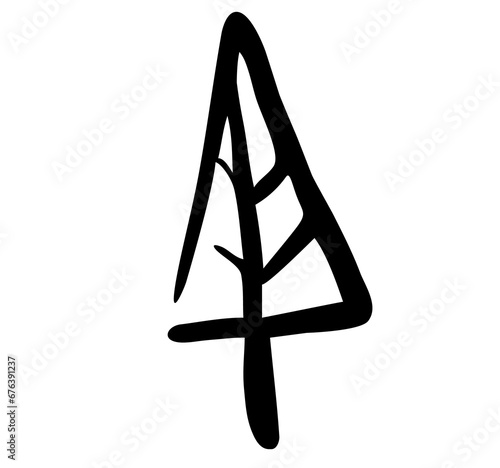 Pine tree sketch. PNG element. Outline silhouette. Hand drawn style