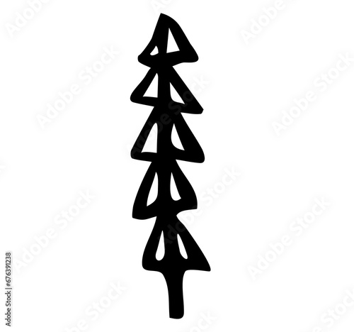 Pine tree sketch. PNG element. Outline silhouette. Hand drawn style