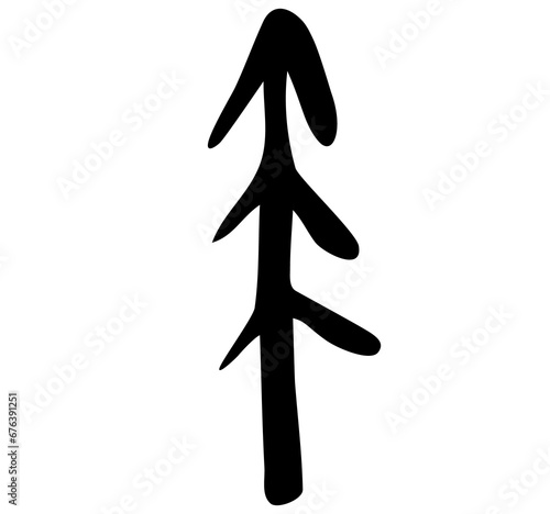 Pine tree sketch. PNG element. Outline silhouette. Hand drawn style