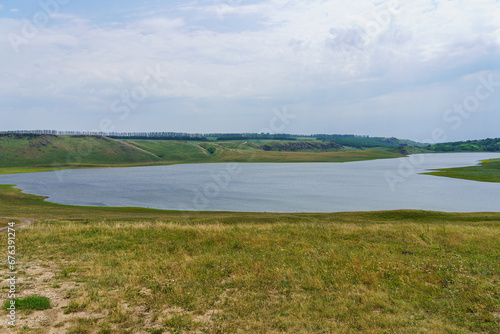 Lake or pond. Background with selective focus and copy space