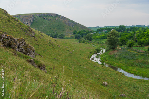 Hilly valley. Background with selective focus and copy space