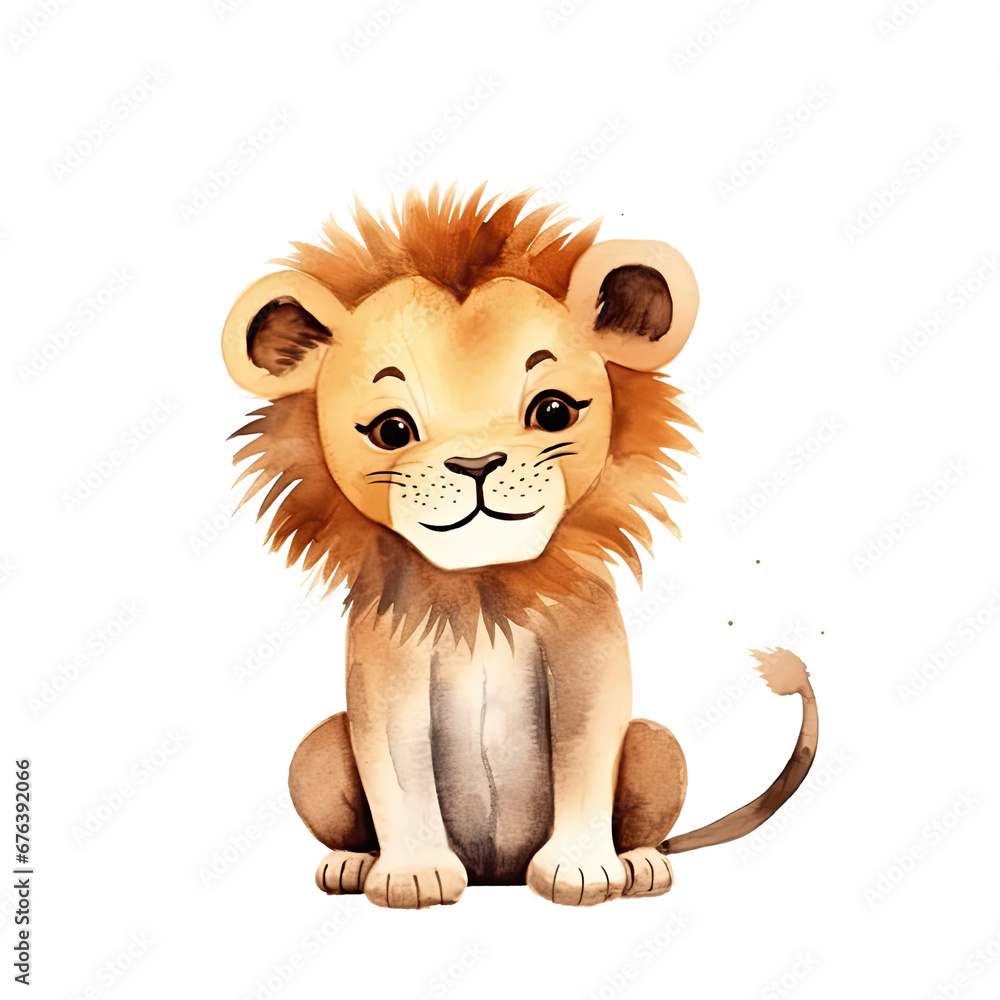 Hand Drawn Watercolor Baby Lion Clip Art Illustration. Isolated elements on a white background. Hand Drawn Watercolor Baby Lion Clip Art Illustration. Isolated elements on a white background.