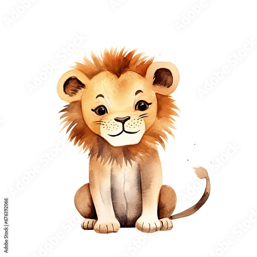 Hand Drawn Watercolor Baby Lion Clip Art Illustration. Isolated elements on a white background.