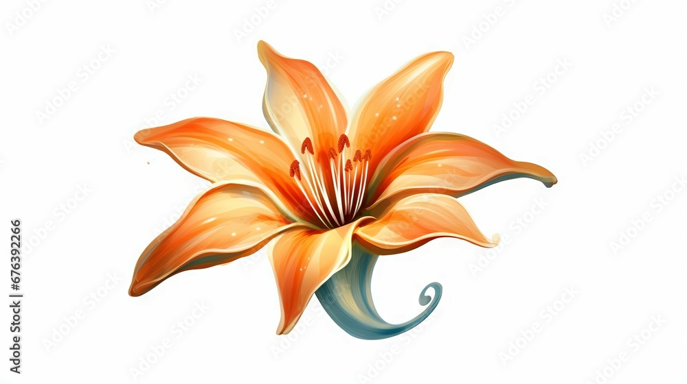 Bright Orange lily flower art isolated on white background. Vector watercolor illustration. Watercolor painting of a beautiful colorful flower. . Bright Orange lily flower art isolated on white background. Vector watercolor illustration. Watercolor painting of a beautiful colorful flower. .