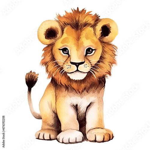 Hand Drawn Watercolor Baby Lion Clip Art Illustration. Isolated elements on a white background.