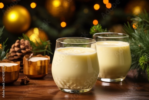 A Cozy Christmas Gathering: Friends Sharing Laughter and Toasting with Glasses of Traditional Eggnog
