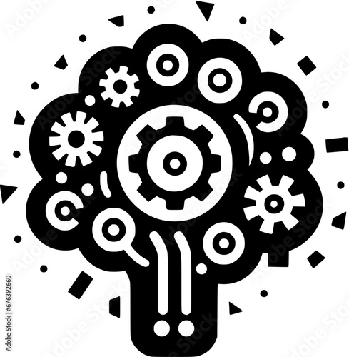 Technology Gear Inside Brain Illustration Outline Icon In Hand-drawn Style