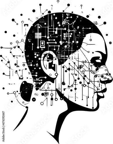 Technology Generative AI Circuit Head Outline Icon In Hand-drawn Style