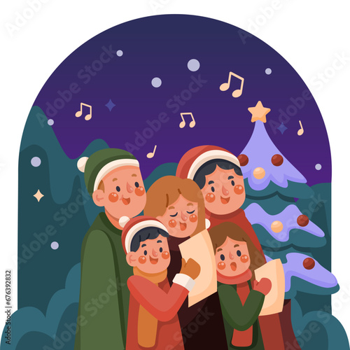 Beautiful Christmas Caroling Night Illustration