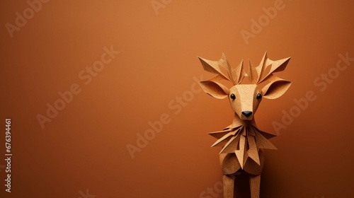 Cute reindeer Christmas image made of kraft material with copy space. create using a generative ai tool  #676394461