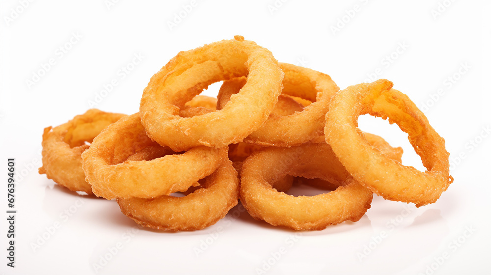 Onion rings isolated on white background. Made with generative ai Onion rings isolated on white background. Made with generative ai