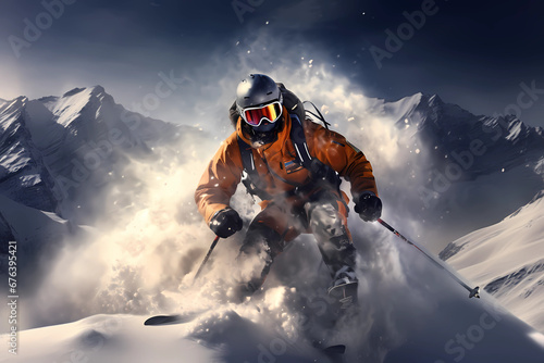 a person in skiing down a mountain