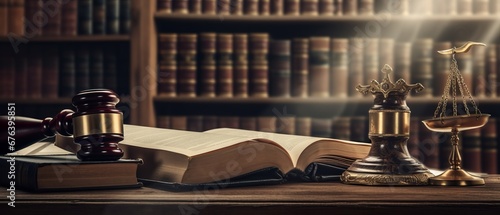Close-up of a wooden gavel in a judge. Wooden gavel in court with book background photo