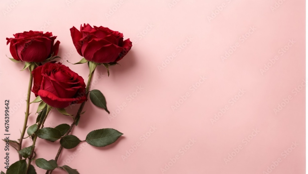 Red roses on a pink background, Women's Day concept