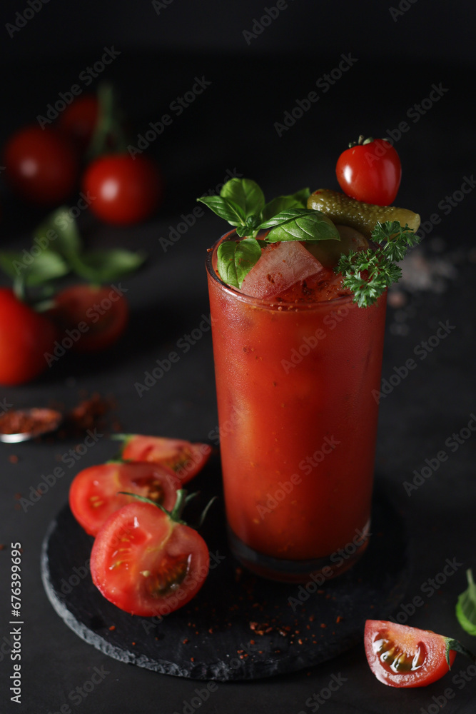 A glass with cold bloody mary cocktail A glass with cold bloody mary cocktail