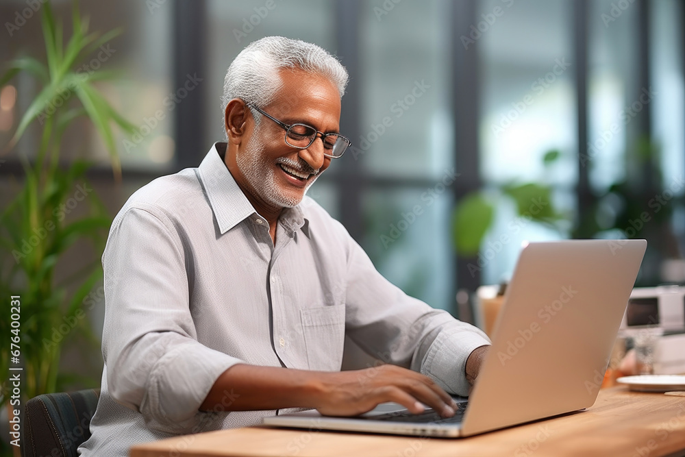 Fototapeta premium Focused Senior Executive Utilizing Office Technology